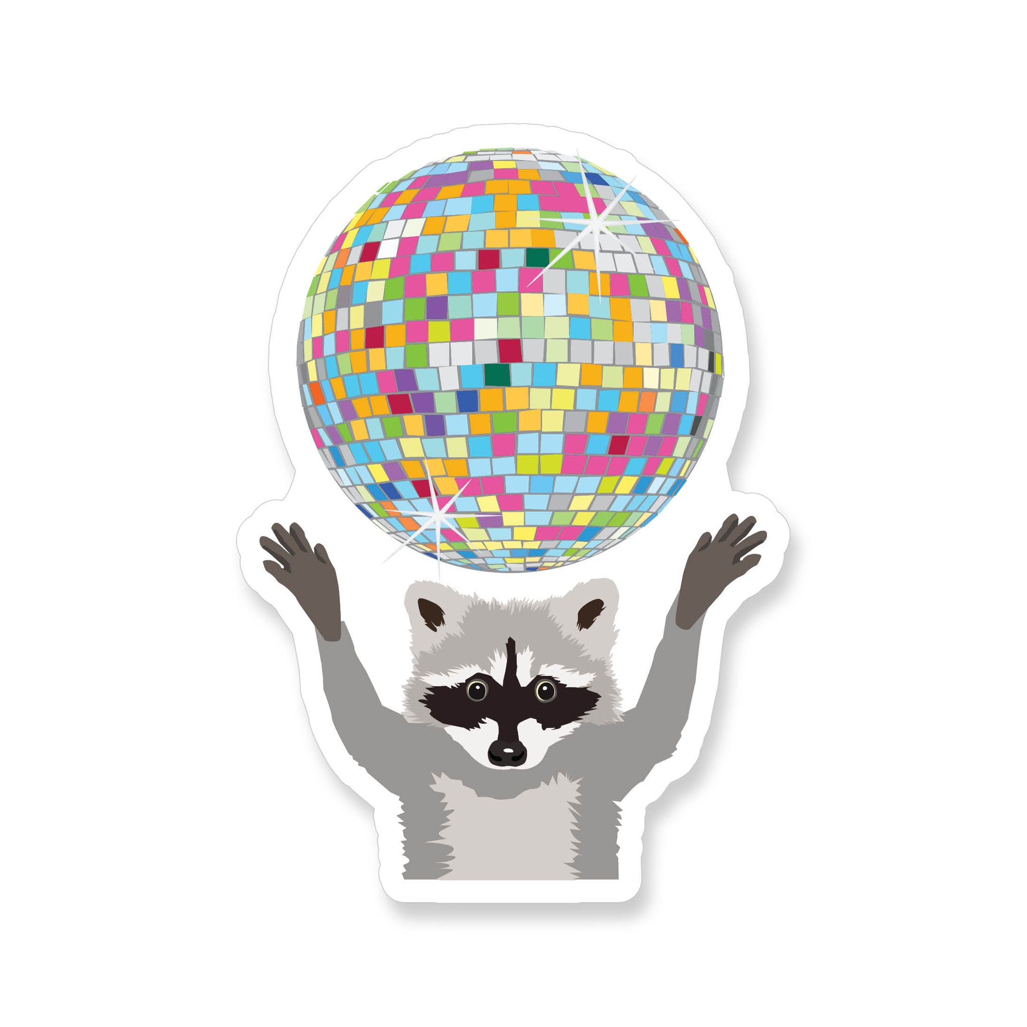 Raccoon with Rainbow Disco Ball, Vinyl Sticker - ST296