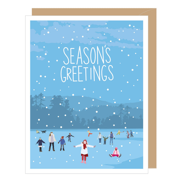 Winter Lake Ice Skating Holiday Card