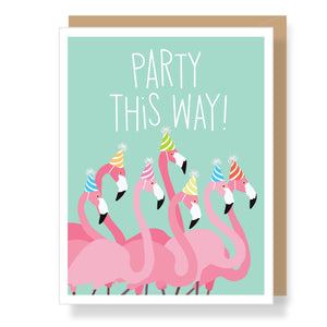 Flamingos with Party Hats Birthday Card