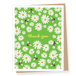 Green Daisies and Bumble Bees Thank You Card