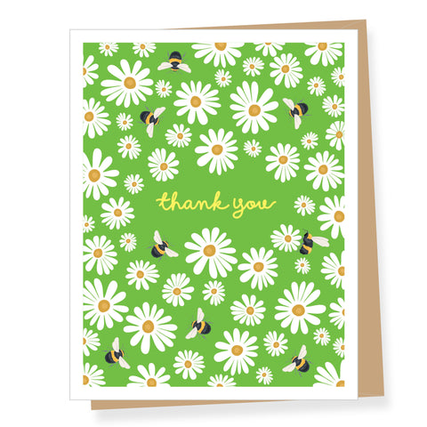 Green Daisies and Bumble Bees Thank You Card