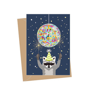 Mini Birthday Disco Raccoon, Folded Enclosure Card
