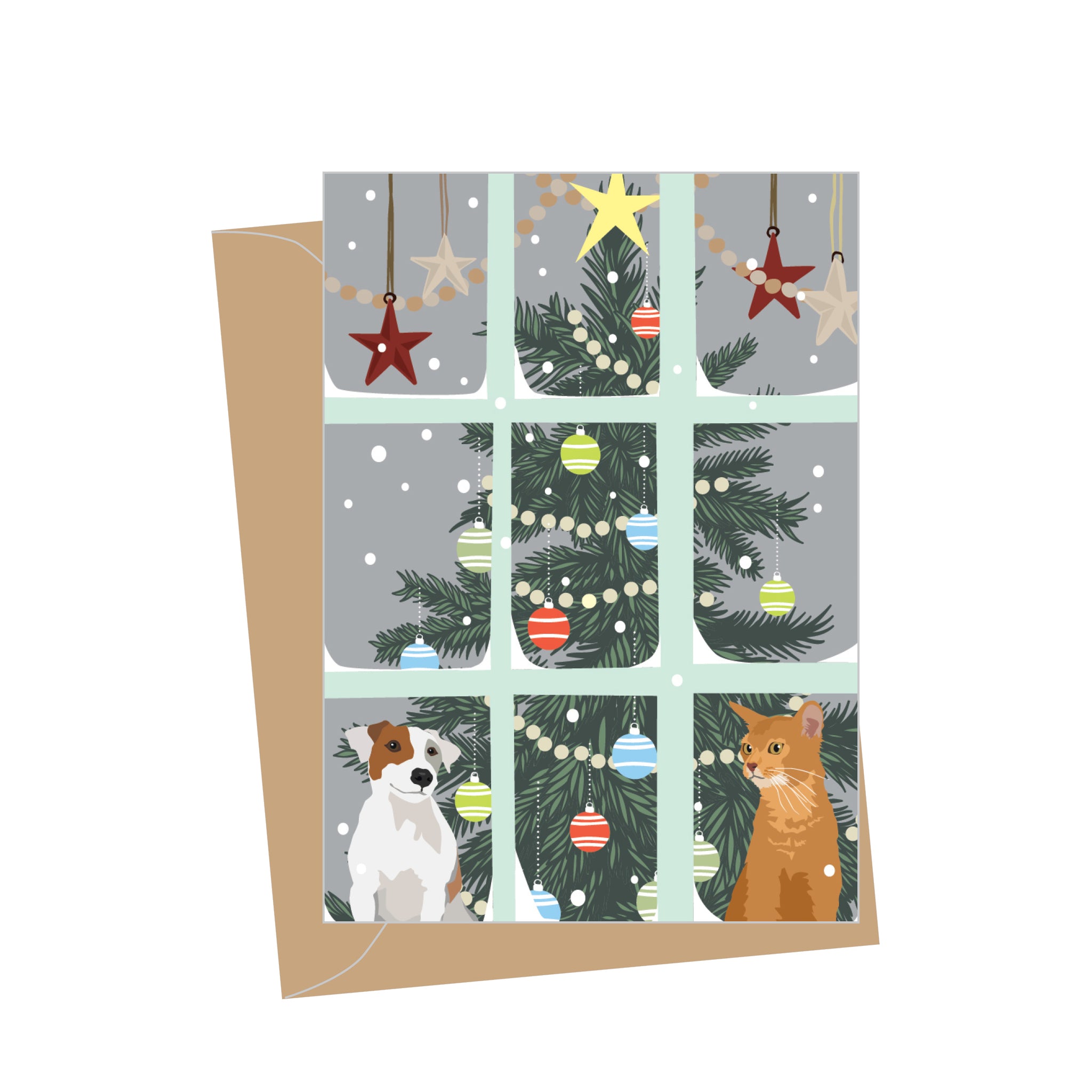 Mini Holiday Pets in Window, Folded Enclosure Card