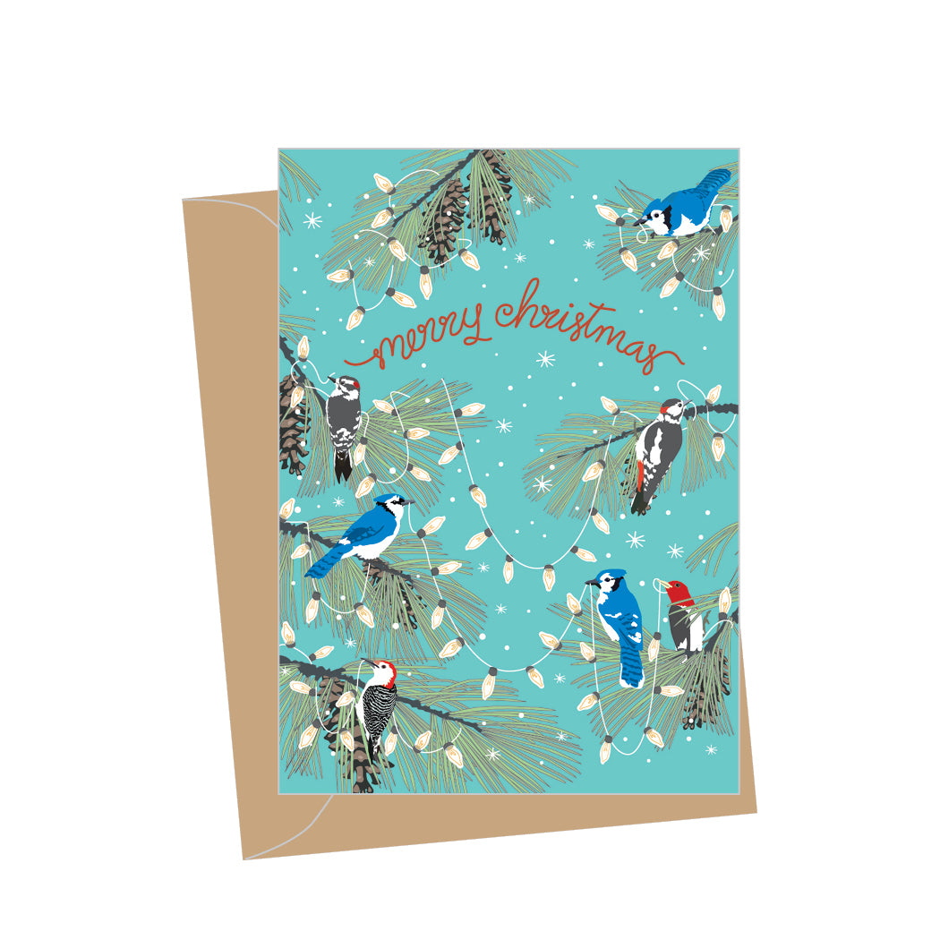 Mini Holiday Woodpeckers, Folded Enclosure Card