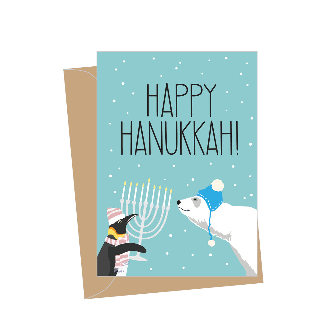 Mini Hanukkah Penguin & Polar Bear, Folded Enclosure Card