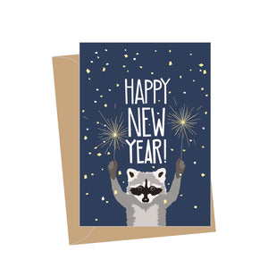 Mini New Year Raccoon, Folded Enclosure Card