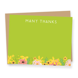 Green Floral Many Thanks - Boxed Flat Correspondence Cards