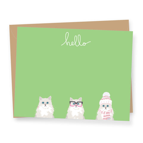 Fluffy White Cat Hello - Boxed Flat Correspondence Cards
