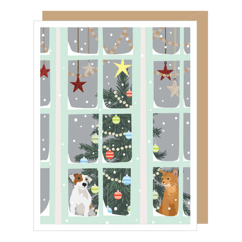 Holiday Pets in Window Christmas Card