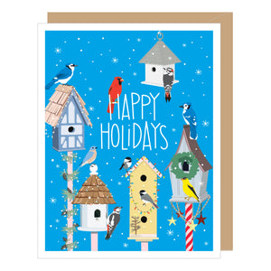 Decorated Holiday Bird Houses Christmas Card