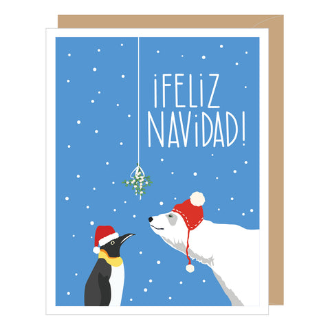 SPANISH LANGUAGE Penguin & Polar Bear Feliz Navidad Christmas Card