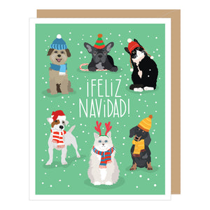 SPANISH LANGUAGE Winter Pets Feliz Navidad Christmas Card