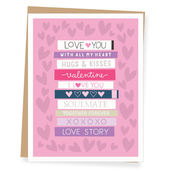Stacked Books Valentine Card