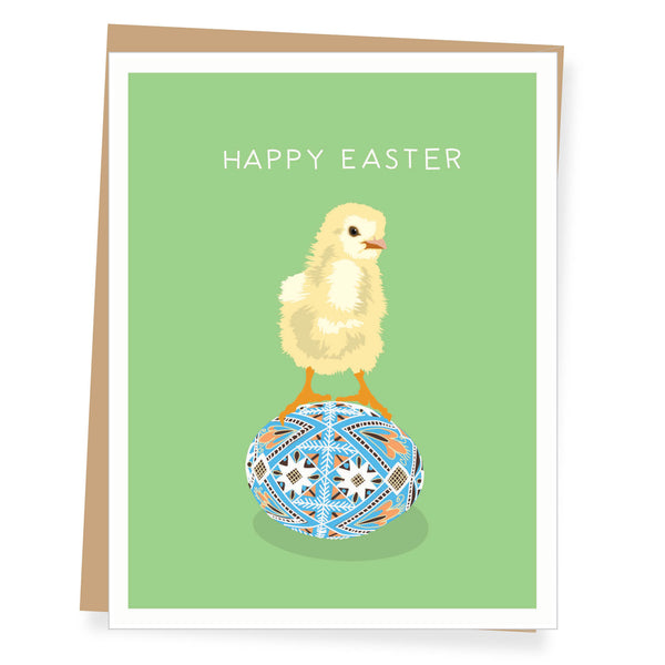 Chick with Decorated Ukrainian Egg Easter Card