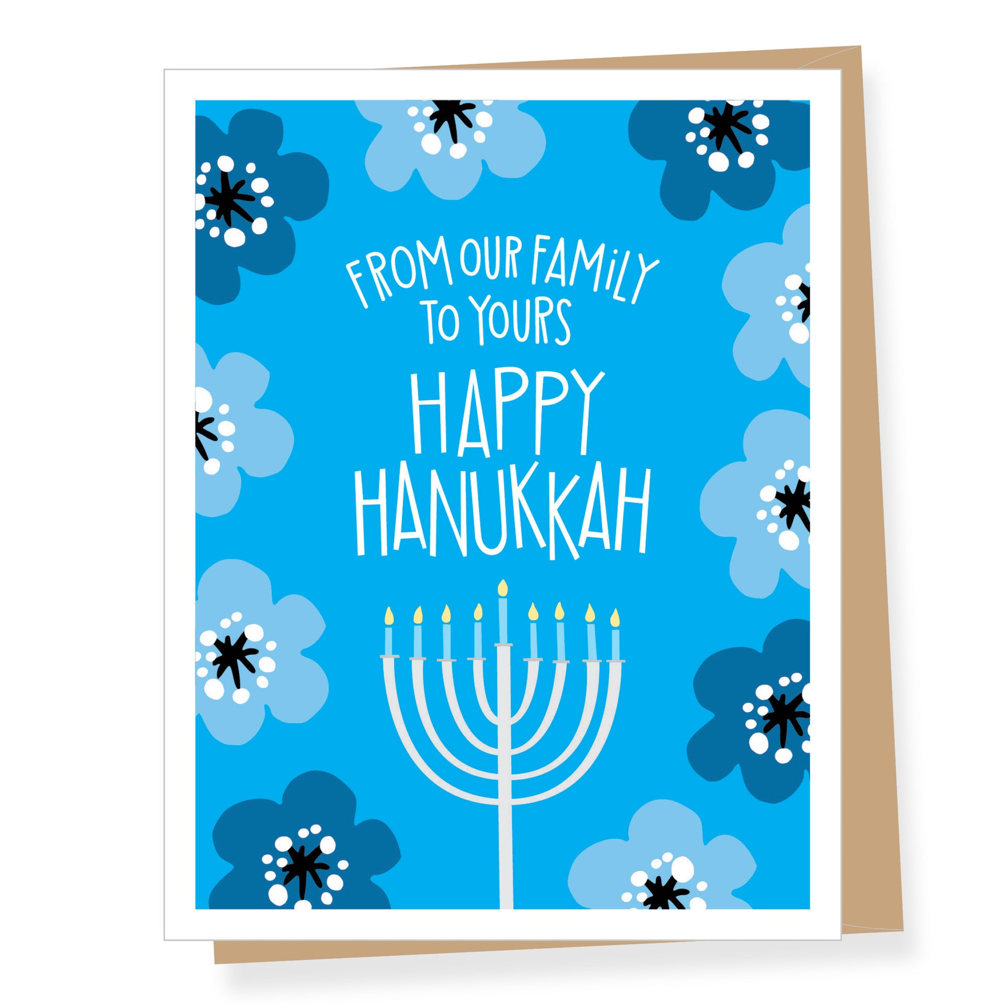 From Our Family Blue Floral Hanukkah Card