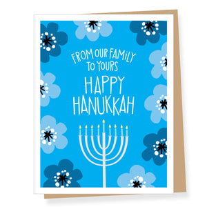 From Our Family Blue Floral Hanukkah Card