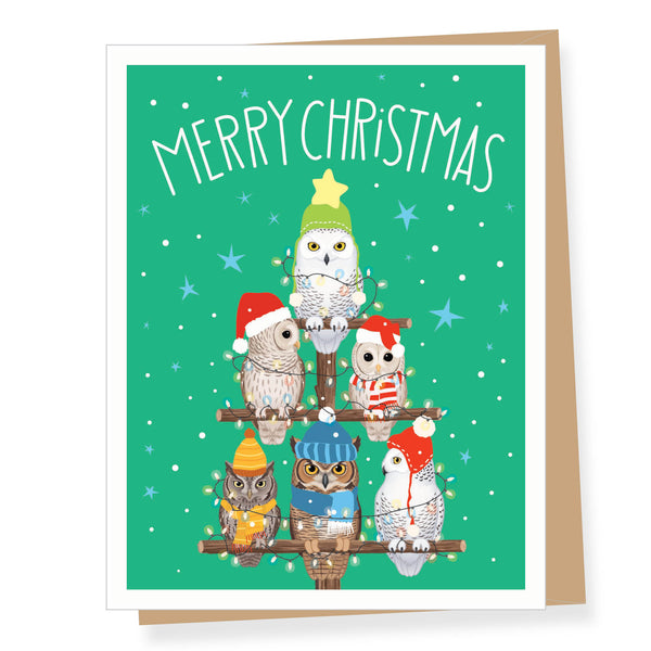 Christmas Tree Owls, Holiday Card