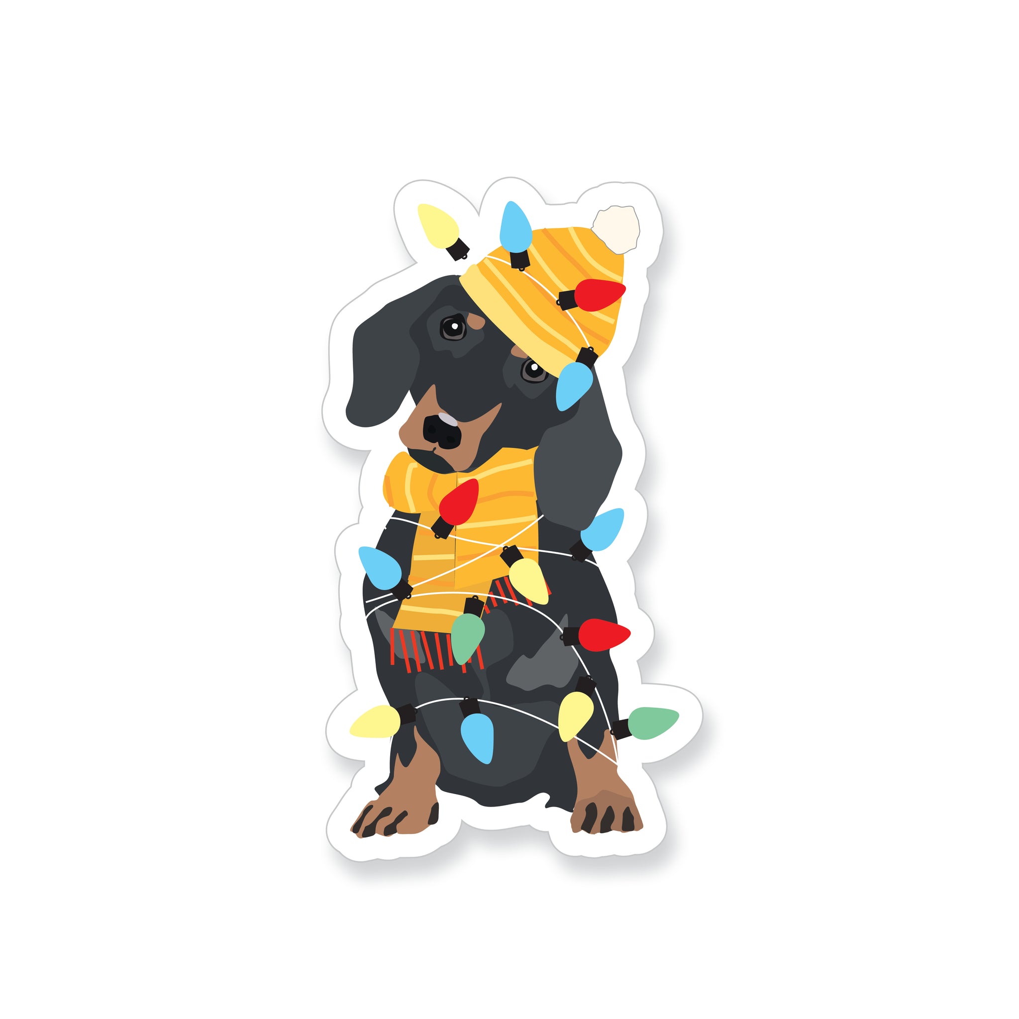 Holiday Dachshund with Christmas Lights Vinyl Sticker
