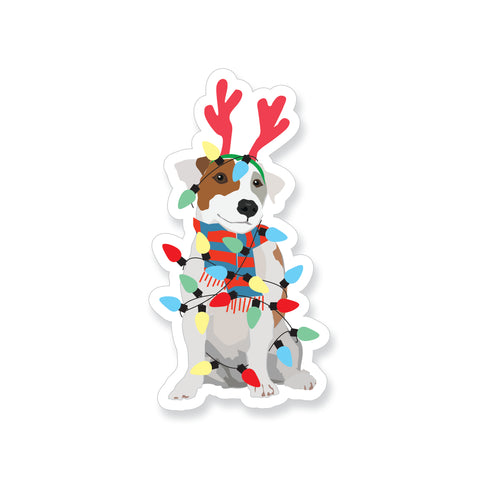 Holiday Jack Russell with Christmas Lights Vinyl Sticker - ST261