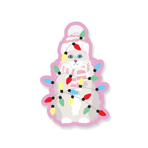 Holiday Fluffy Cat with Christmas Lights Vinyl Sticker - ST262