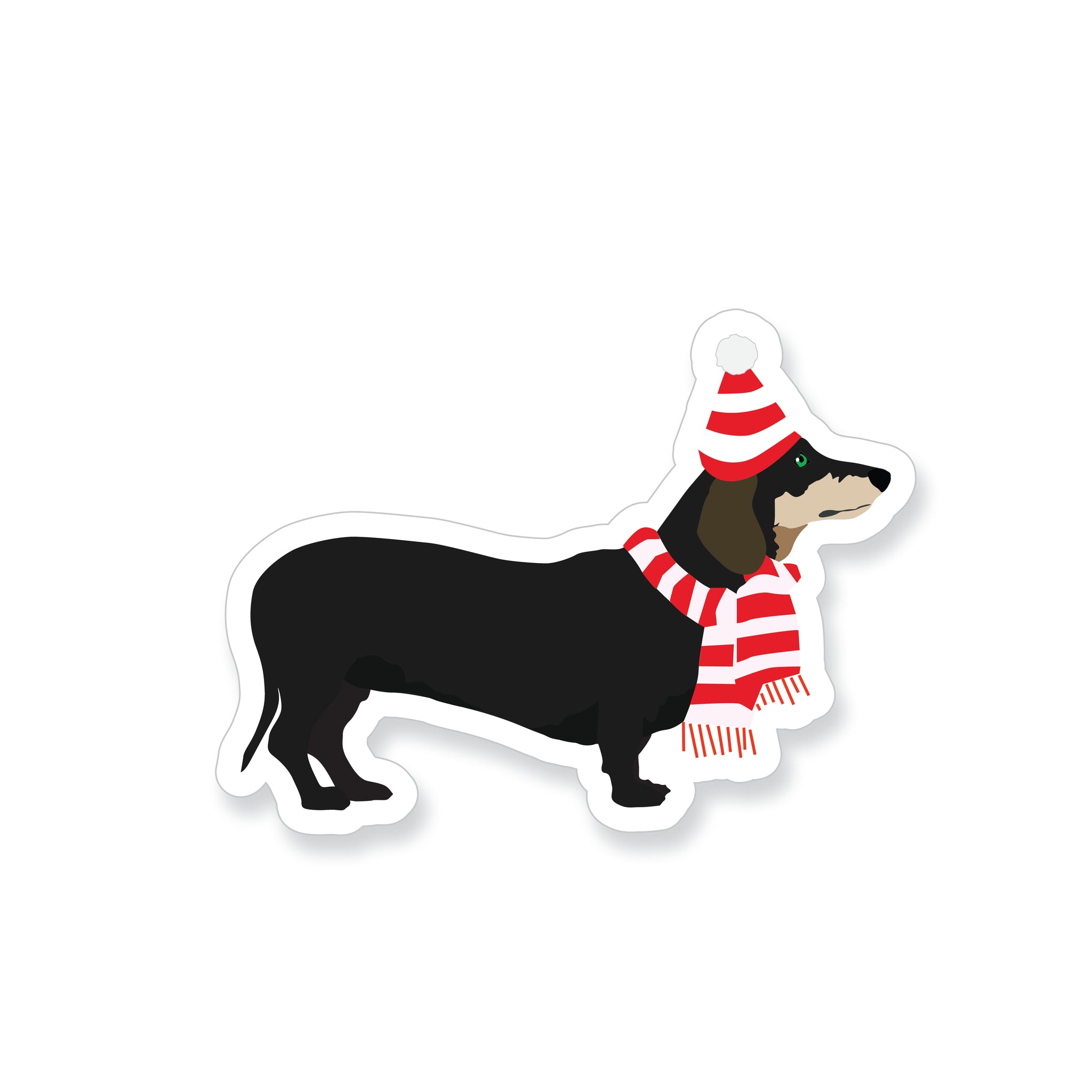 Winter Holiday Dachshund with Striped Hat Vinyl Sticker