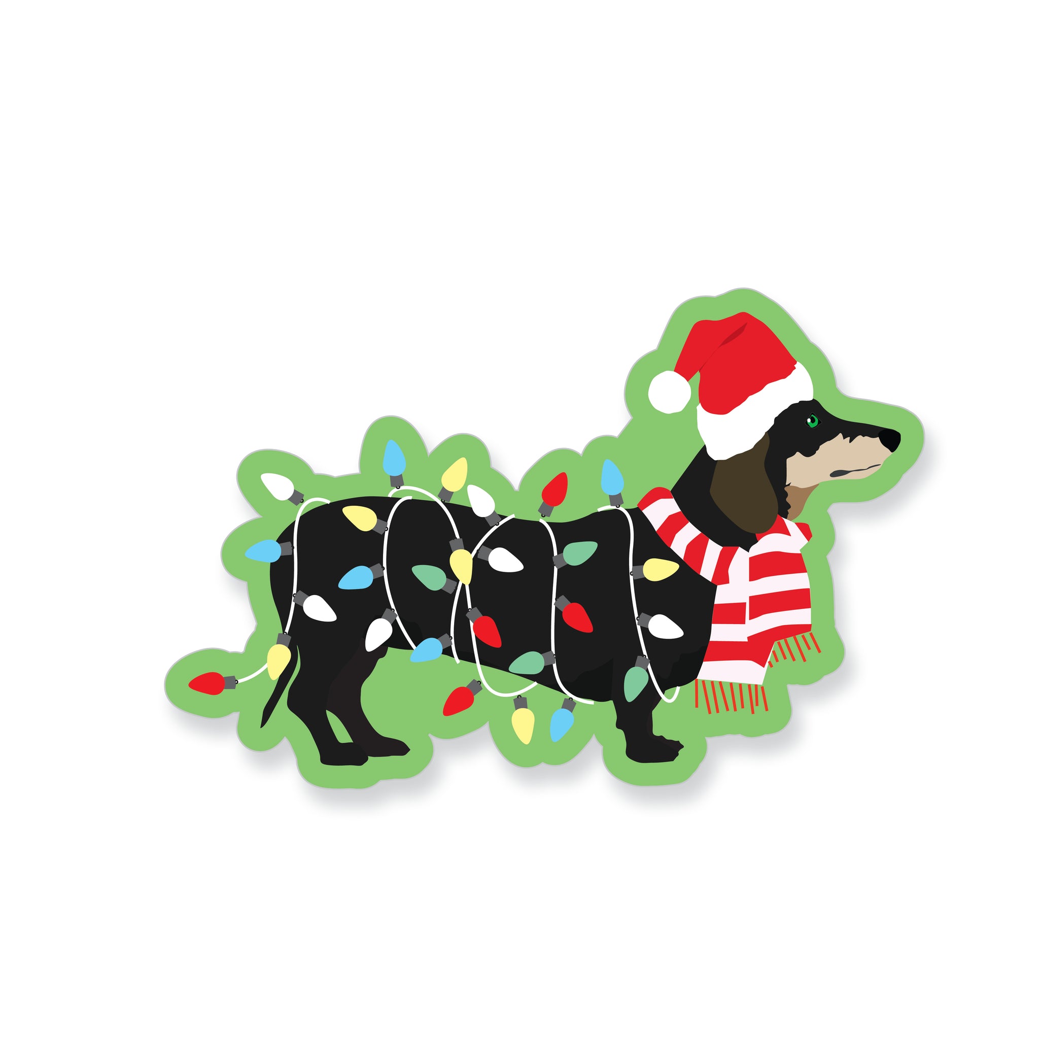 Holiday Dachshund with Christmas Santa Hat Vinyl Sticker
