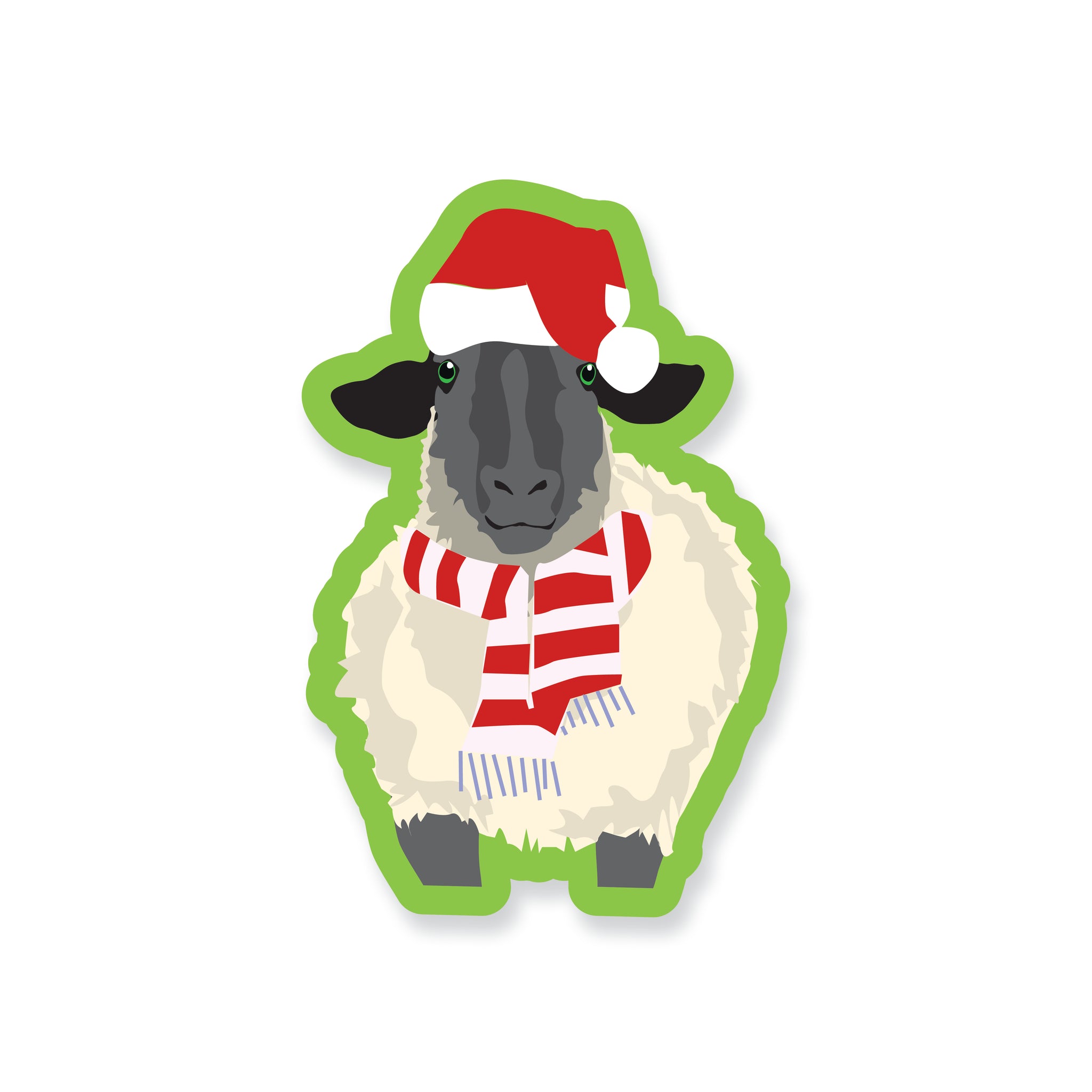 Holiday Sheep with Christmas Hat Vinyl Sticker