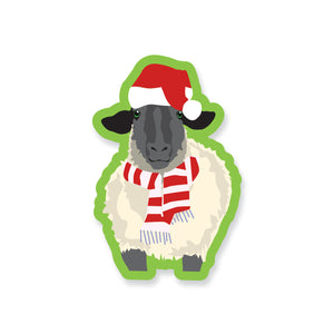 Holiday Sheep with Christmas Hat Vinyl Sticker