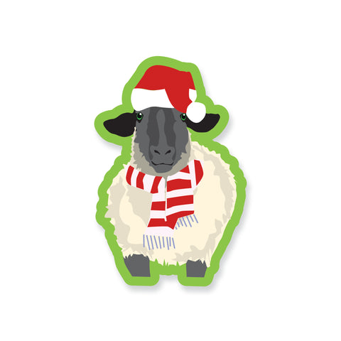 Holiday Sheep with Christmas Hat Vinyl Sticker