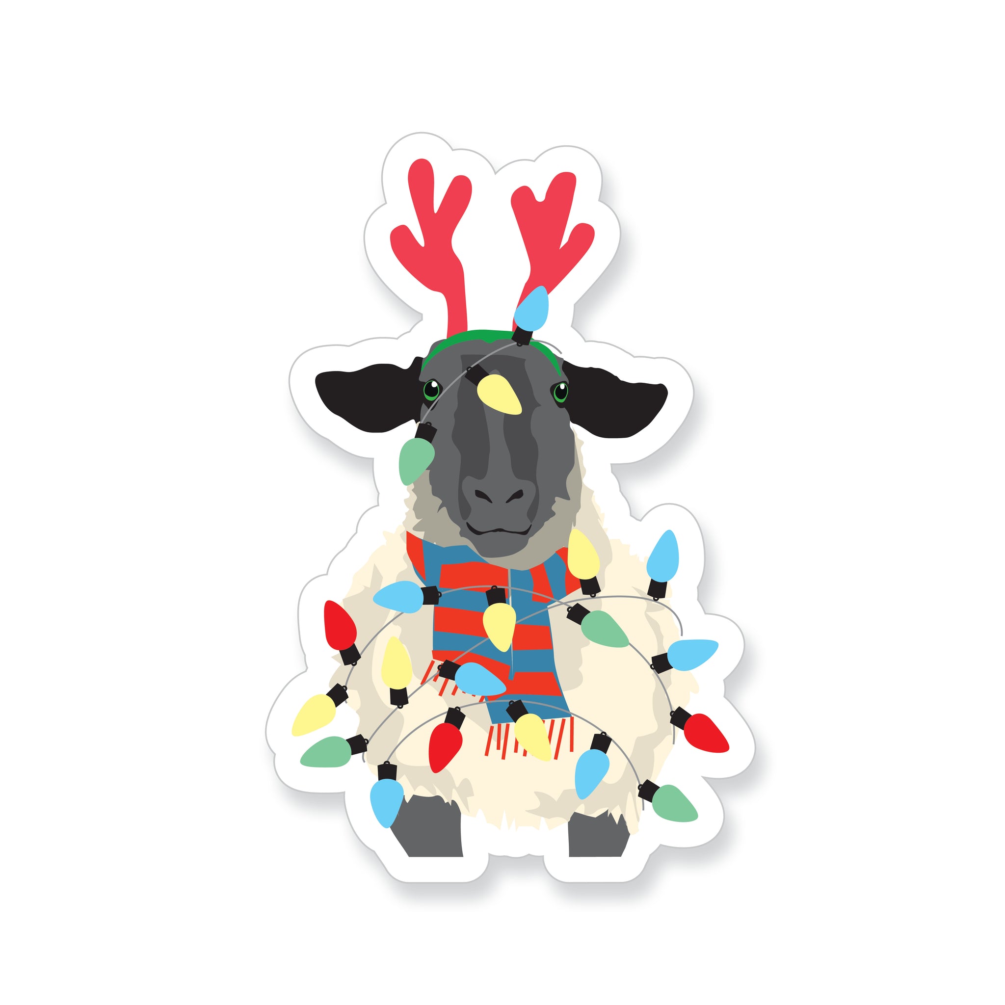 Holiday Sheep with Christmas Lights Vinyl Sticker