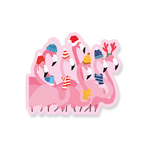 Holiday Flamingos with Christmas Hats Vinyl Sticker - ST273