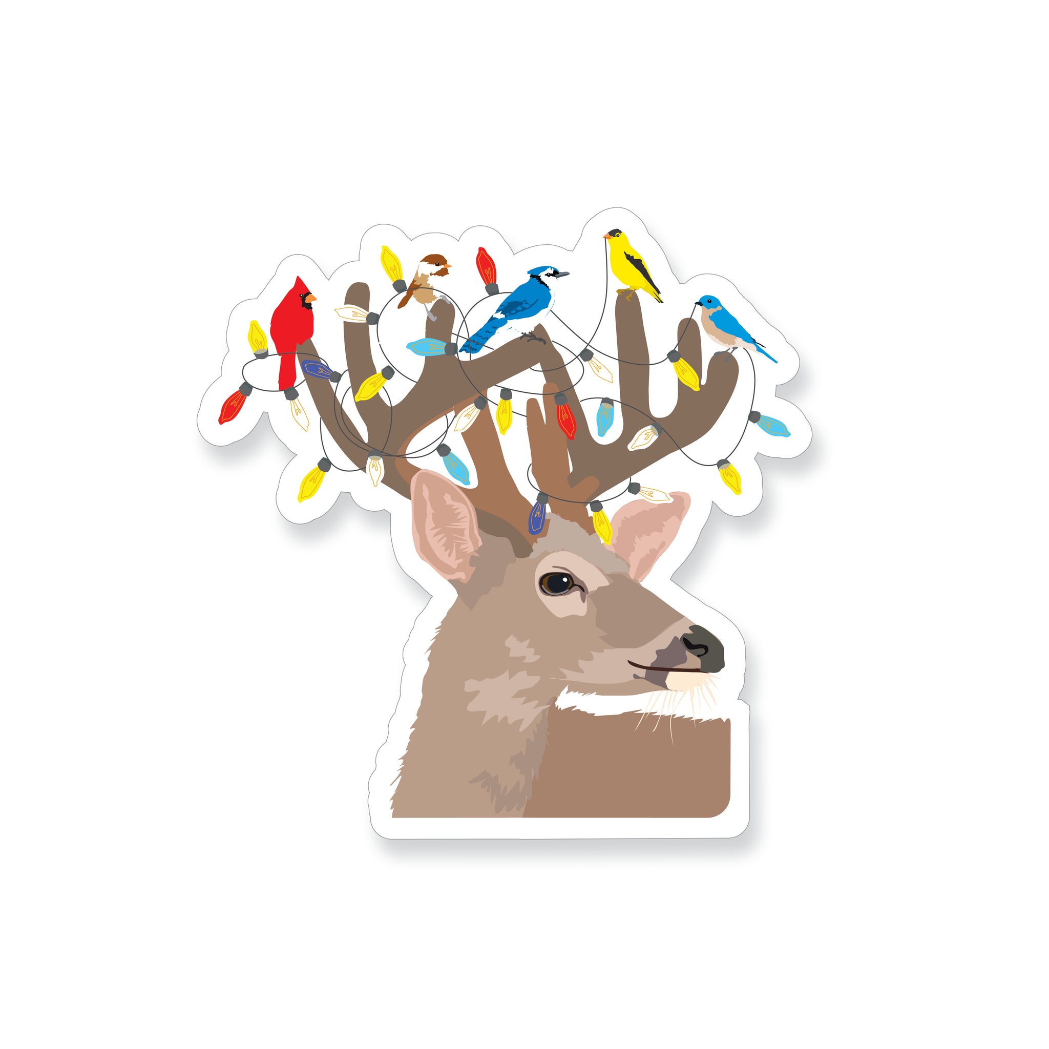 Holiday Deer With Christmas Lights Vinyl Sticker - ST274