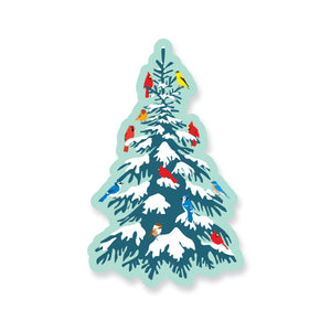 Christmas Tree with Holiday Birds Vinyl Sticker - ST275