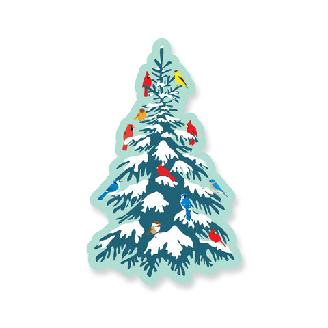 Christmas Tree with Holiday Birds Vinyl Sticker