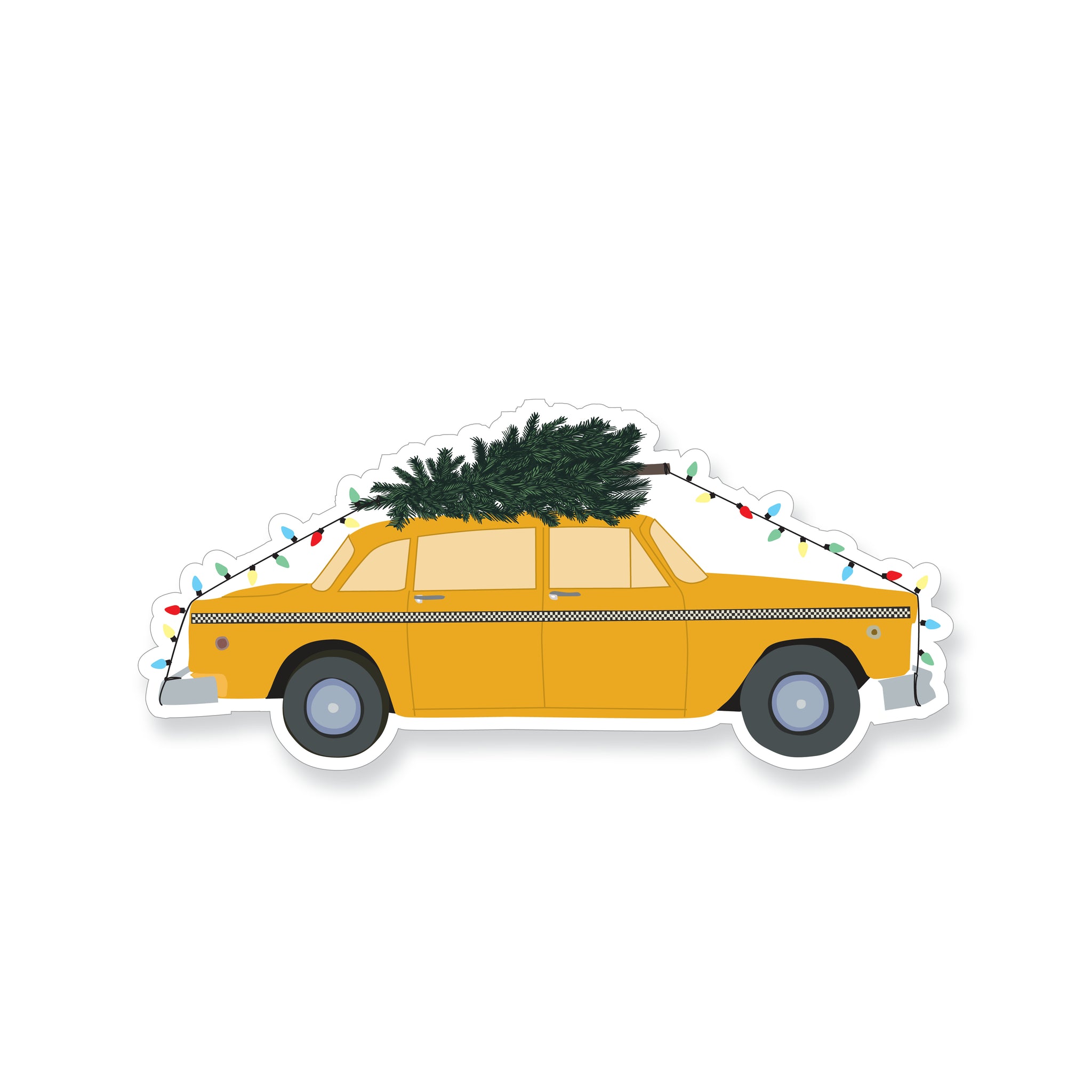 Holiday Taxi with Christmas Tree Vinyl Sticker - ST279