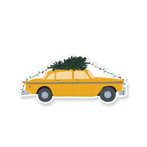 Holiday Taxi with Christmas Tree Vinyl Sticker