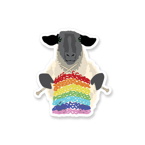 Sheep Knitting Rainbow, Vinyl Sticker