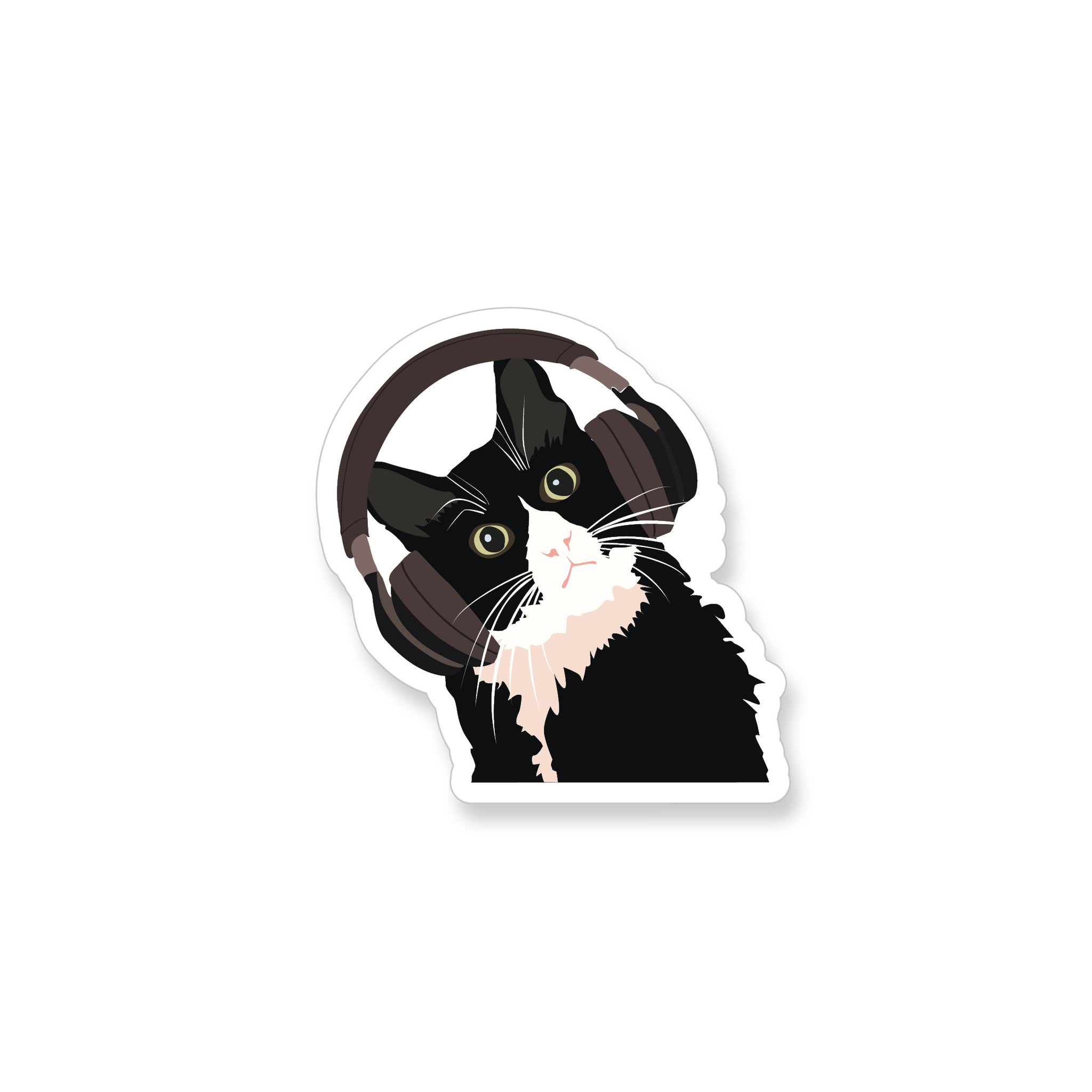 Black Cat with Headphones, Vinyl Sticker