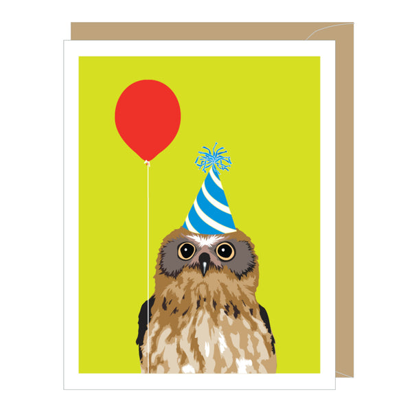 Owl + Red Balloon Birthday Card