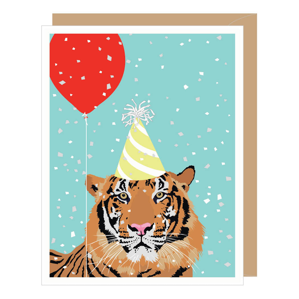 Tiger + Red Balloon Birthday Card
