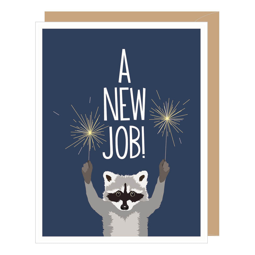 Biglietto di buona fortuna – Raccoon New Job Card, biglietto di partenza del collega operaio – 145 x 145 mm Biglietto di buona fortuna – Raccoon New Job Card, biglietto di partenza del collega operaio – 145 x 145 mm