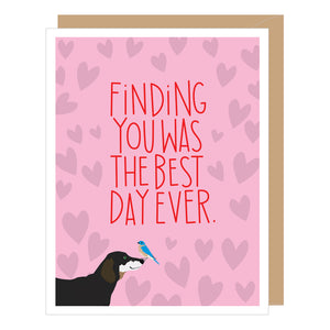 Dachshund with Bird Love/Valentine Card
