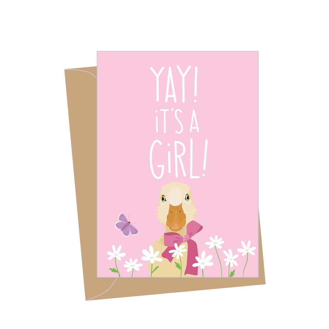 Mini New Baby Girl Duckling, Folded Enclosure Card