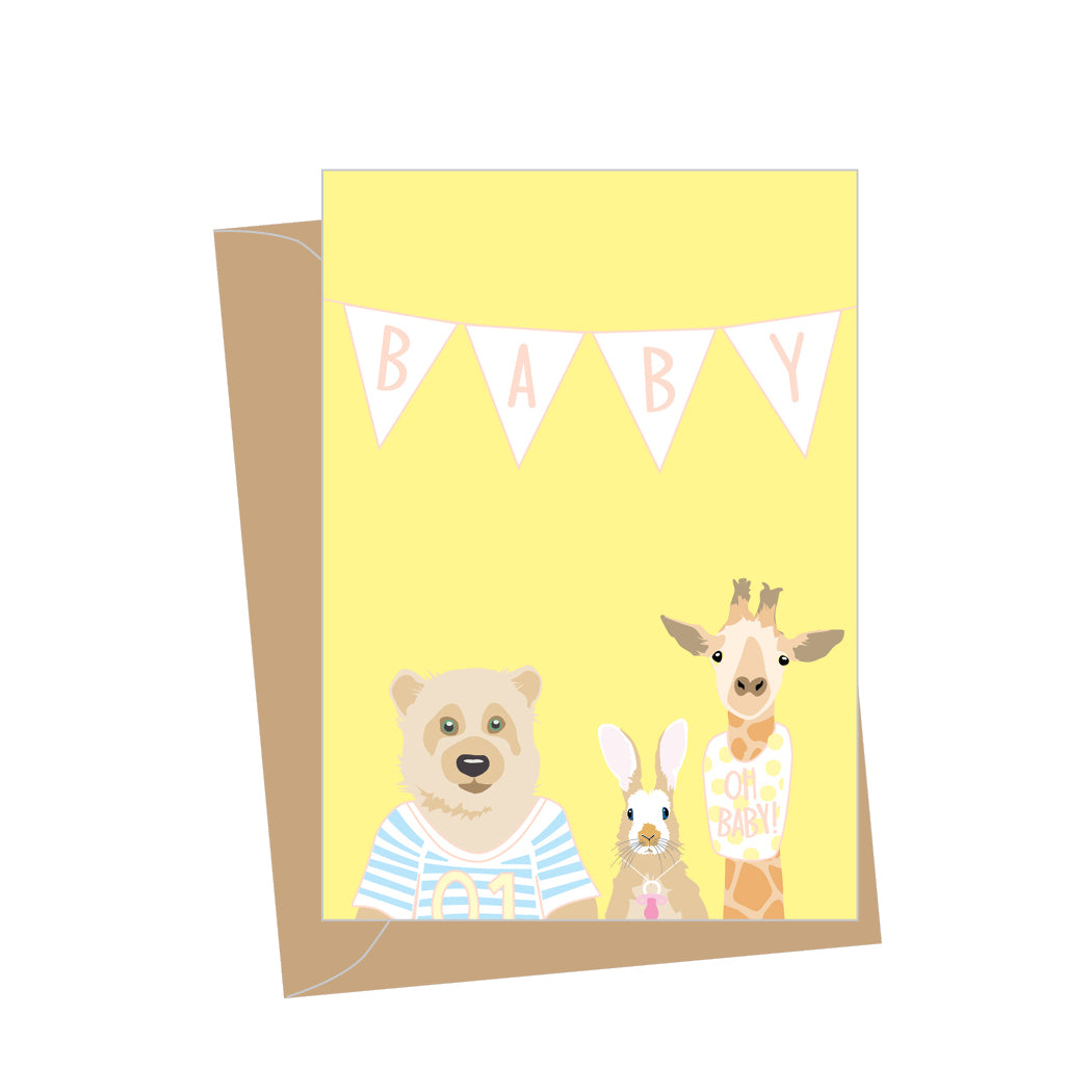 Mini New Baby Animal Trio, Folded Enclosure Card
