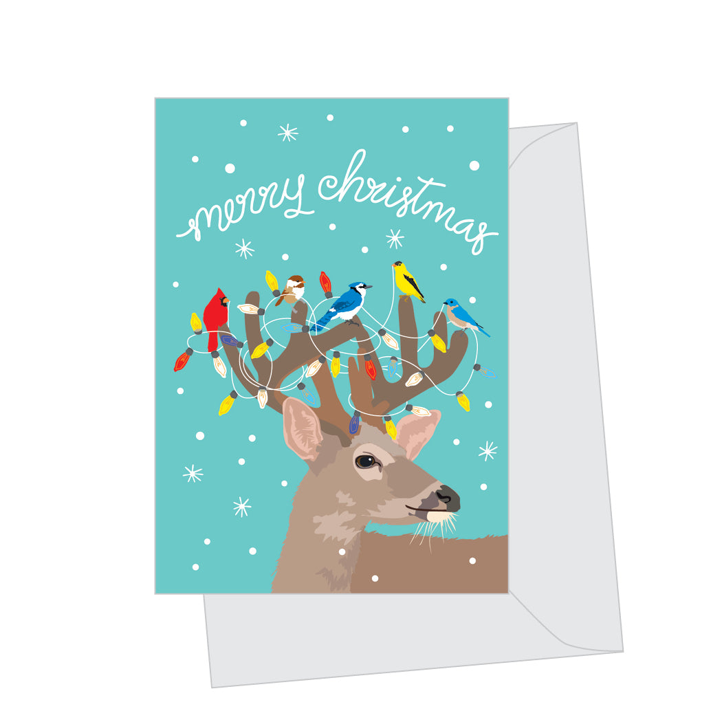 Mini Deer with Christmas Antlers, Folded Enclosure Card