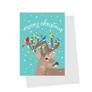 Mini Deer with Christmas Antlers, Folded Enclosure Card