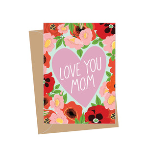 Mini Love You Mom Floral Heart, Folded Enclosure Card