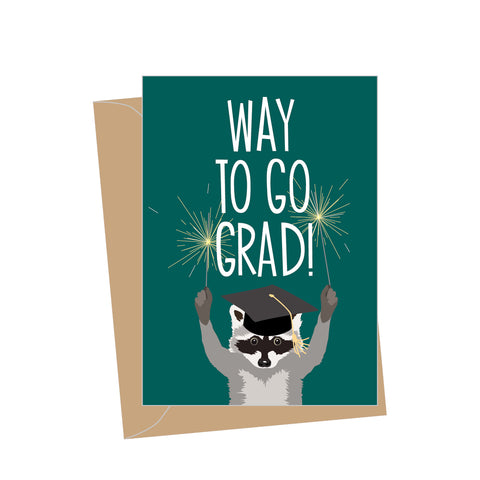 Mini Graduation Raccoon, Folded Enclosure Card