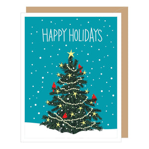 Christmas Tree with Red Cardinals Holiday Card