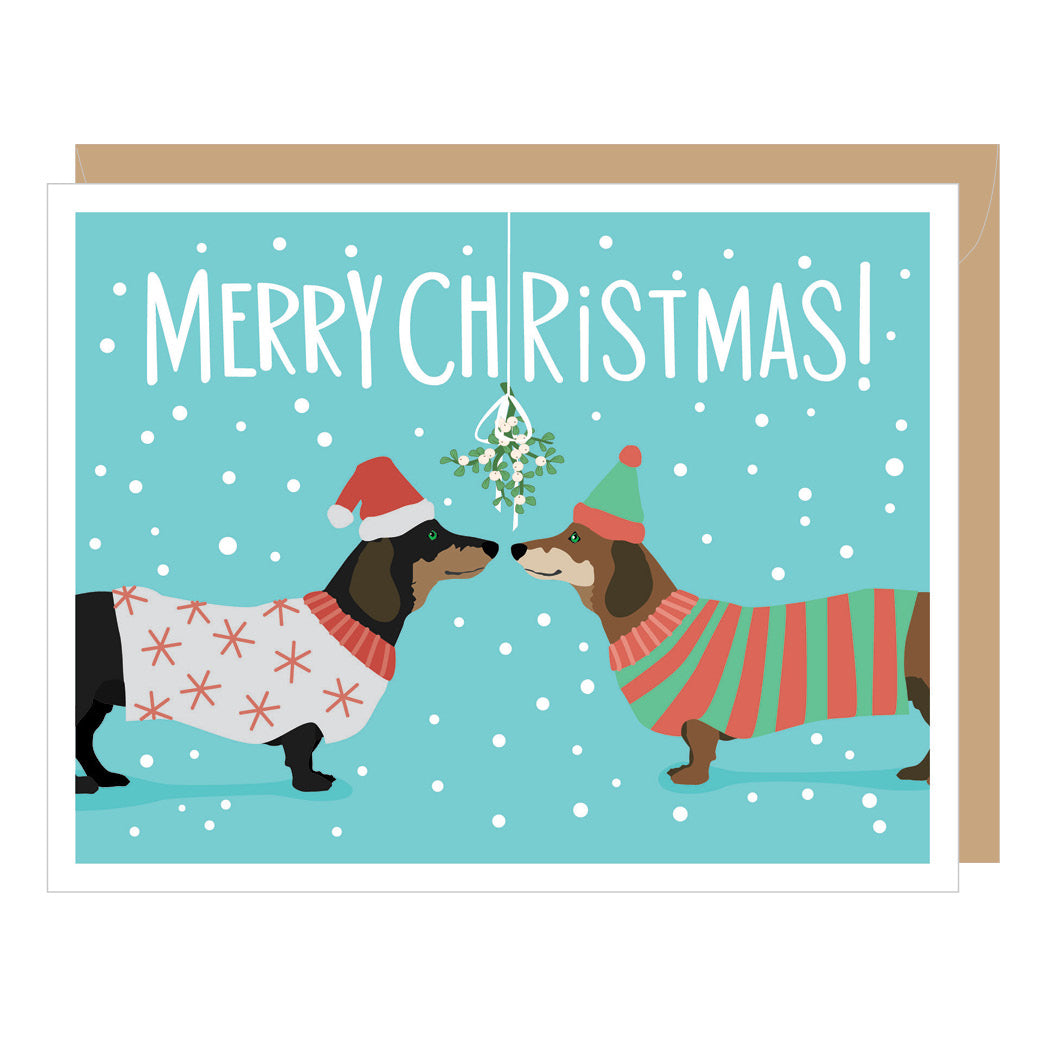 Dachshunds with Mistletoe Holiday Card